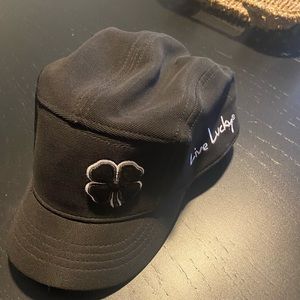 Live Lucky Black Women's Military-Style Cap with Clover Embroidery